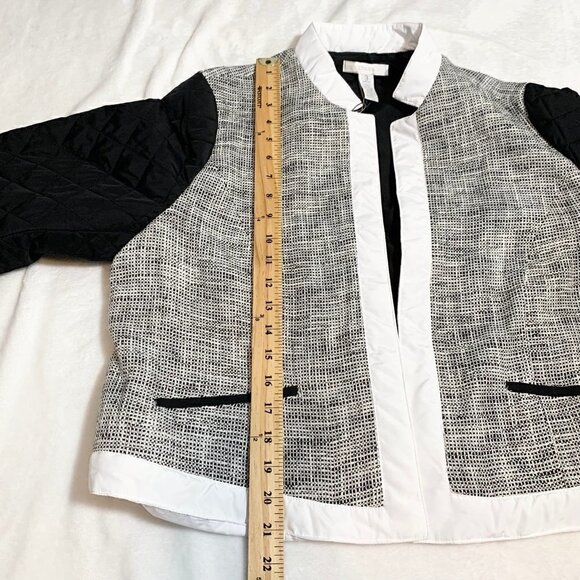 NEW Chico's quilted mix tweed pt pattern black white long sleeve collared jacket - Picture 11 of 12